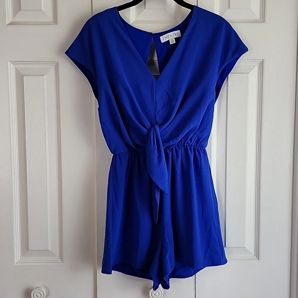 She & Sky Blue Romper with Keyhole - Picture 1 of 5